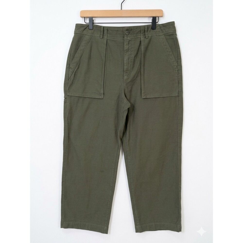 J.Crew Wide Leg Cargo Pants Womens 10 Green Cropped Utility CC462 Cotton